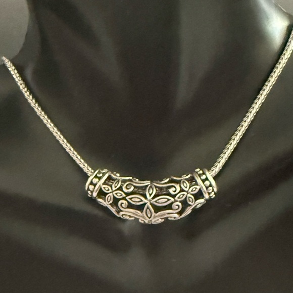 Estate Sterling Silver Filigree Scroll slide Pendant Necklace 13 grams - Picture 1 of 6